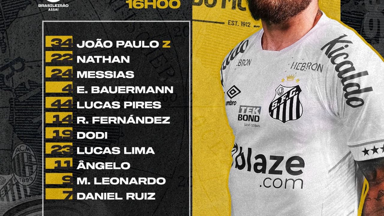 Com Daniel Ruiz como titular, Santos enfrenta o Atlético-MG